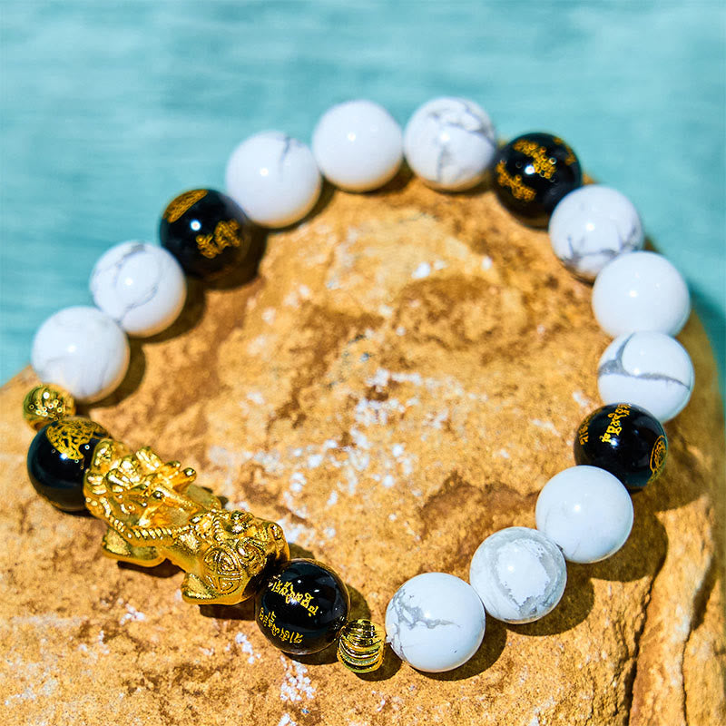 Buddha Stones Vintage White Turquoise Black Onyx Pixiu Beads Blessing Bracelet - image 1
