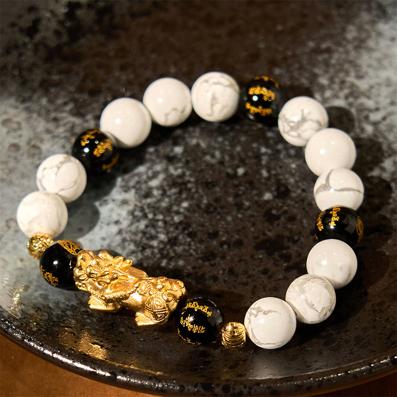 Buddha Stones Vintage White Turquoise Black Onyx Pixiu Beads Blessing Bracelet - image 13
