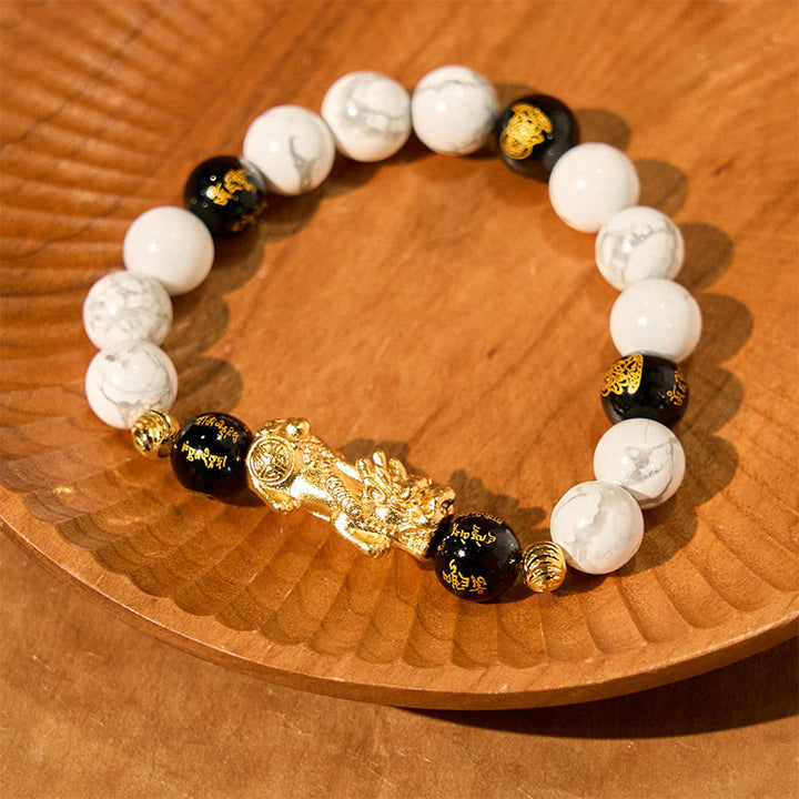 Buddha Stones Vintage White Turquoise Black Onyx Pixiu Beads Blessing Bracelet - image 12