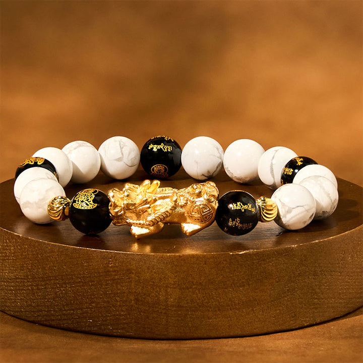 Buddha Stones Vintage White Turquoise Black Onyx Pixiu Beads Blessing Bracelet - image 11