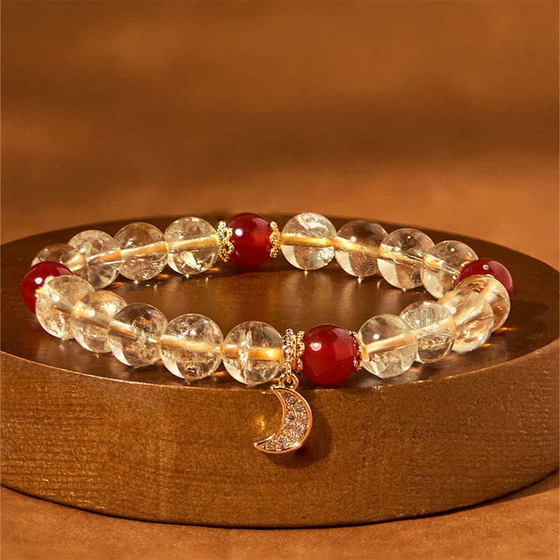 Buddha Stones Citrine Red Agate Moon Prosperity Bracelet - Citrine Red Agate (Wrist Circumference: 15-16cm) - image 0