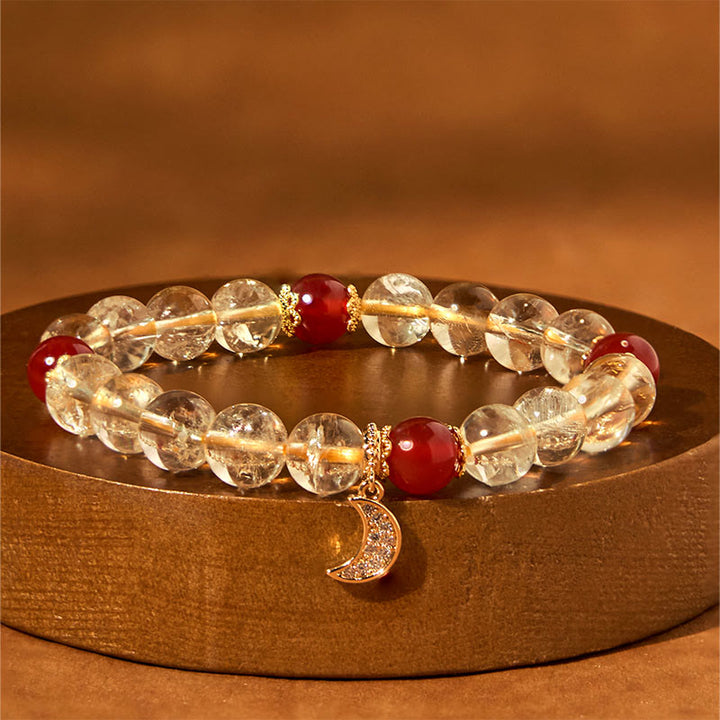 Buddha Stones Citrine Red Agate Moon Prosperity Bracelet - Citrine Red Agate (Wrist Circumference: 15-16cm) - image 0