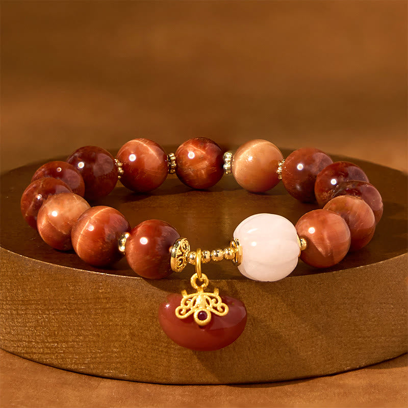 Buddha Stones Natural Red Tiger Eye Pumpkin Calm Bracelet - Red Tiger Eye (Wrist Circumference: 14-18cm) - image 0