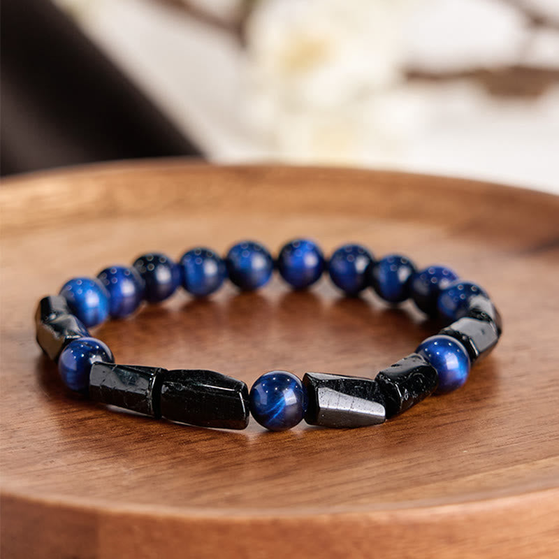 Buddha Stones Blue Tiger Eye Black Tourmaline Strength Bracelet - image 1