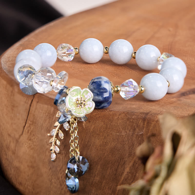 Buddha Stones Blue Crystal Amethyst Sun Stone Green Aventurine Healing Bracelet - Blue Crystal - image 10