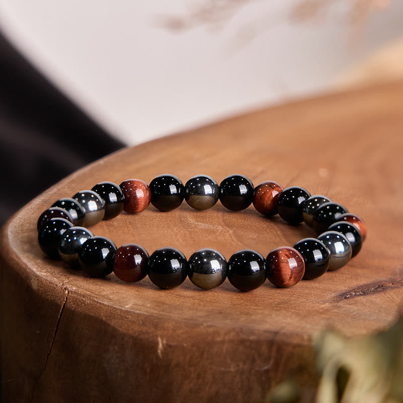 Buddha Stones Natural Tiger's Eye Obsidian Hematite Positive Powerful Bracelet - Red Tiger Eye Obsidian Hematite(Wrist Circumference: 14-18cm) - image 12
