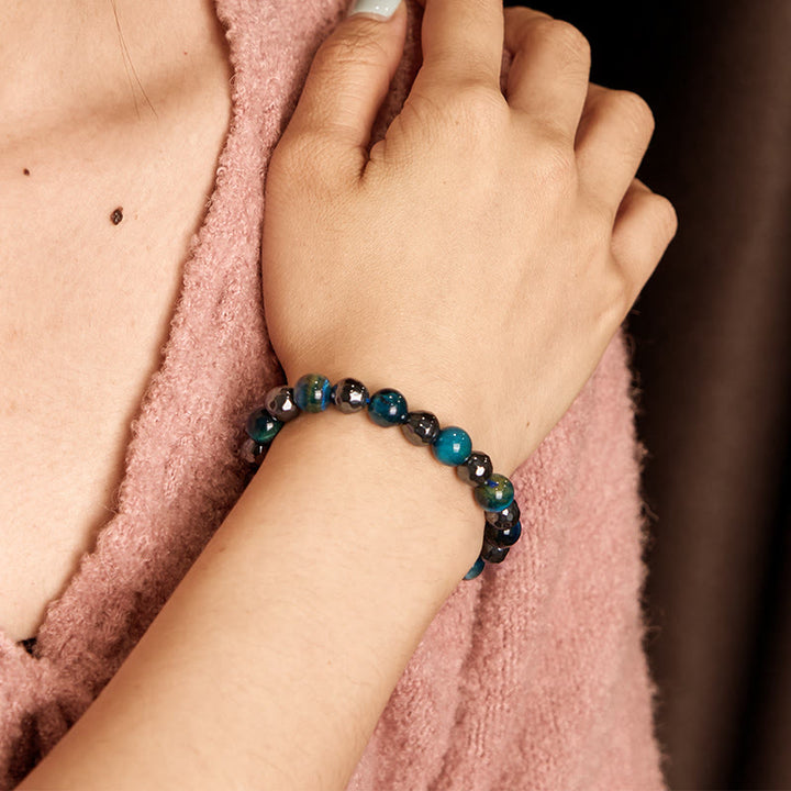 Buddha Stones 2Pcs Hematite Tiger Eye Blue Tiger Eye Powerful Bracelet Set - image 2
