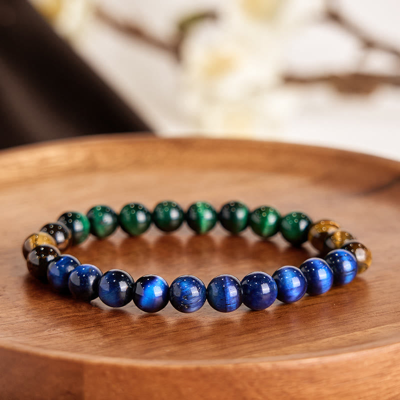 Buddha Stones Blue Tiger Eye Green Tiger Eye Tiger Eye Balance Bracelet - image 1