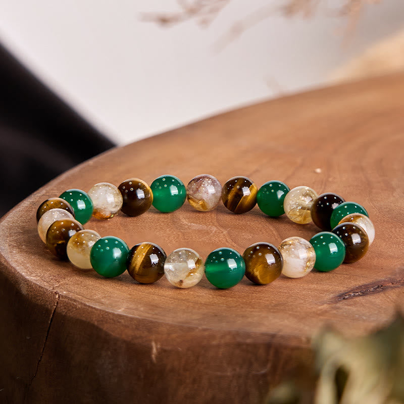 Buddha Stones Natural Tiger Eye Green Agate Citrine Mix And Match Beads Protection Bracelet - Tiger Eye Green Agate Citrine(Wrist Circumference: 16-17cm) - image 0