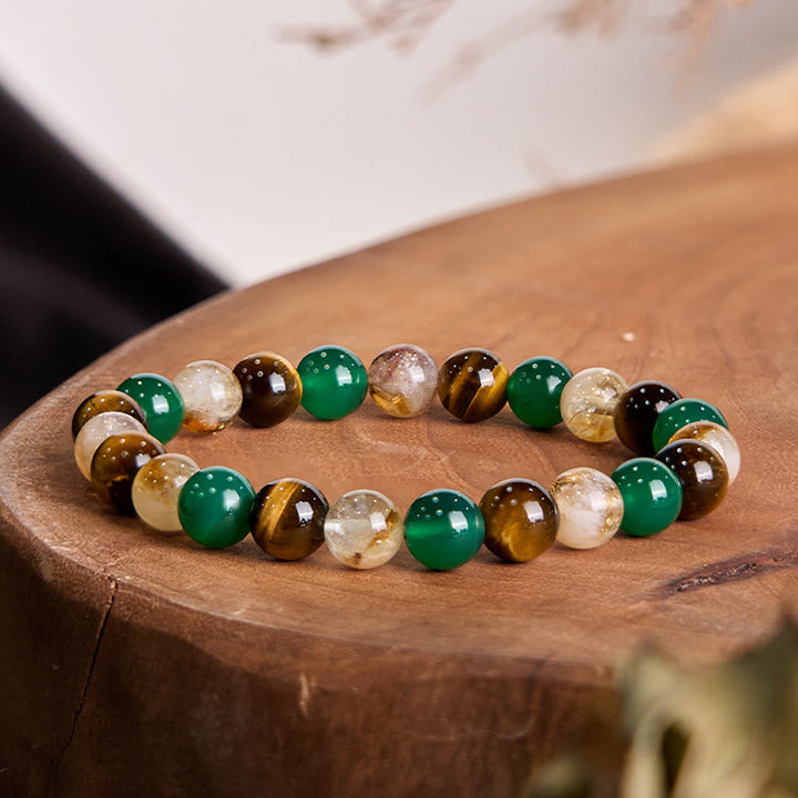 Buddha Stones Natural Tiger Eye Green Agate Citrine Mix And Match Beads Protection Bracelet - Tiger Eye Green Agate Citrine(Wrist Circumference: 15-16cm) - image 0