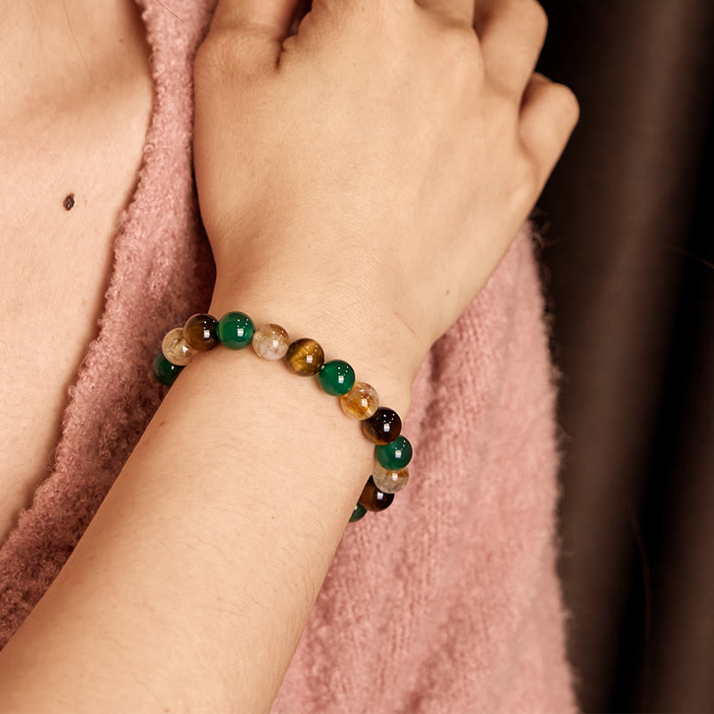 Buddha Stones Natural Tiger Eye Green Agate Citrine Mix And Match Beads Protection Bracelet - image 2