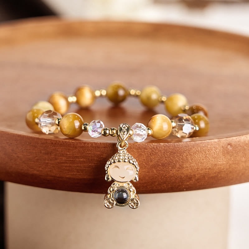 Buddha Stones Yellow Tiger Eye Meditation Buddha Protection Bracelet - Tiger Eye(Wrist Circumference 14-17cm) - image 0