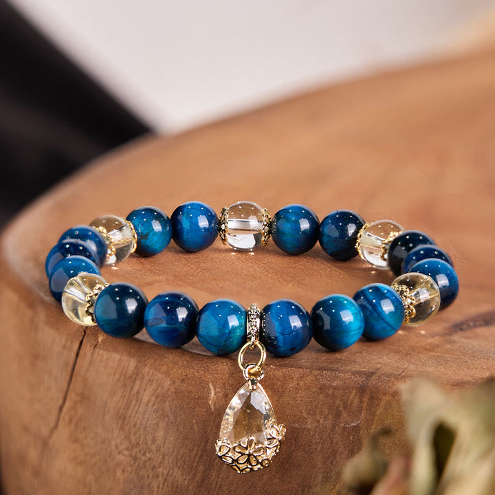 Buddha Stones Blue Tiger Eye White Crystal Water Drop Strength Bracelet - Blue Tiger Eye White Crystal (Wrist Circumference: 15-16cm) - image 0