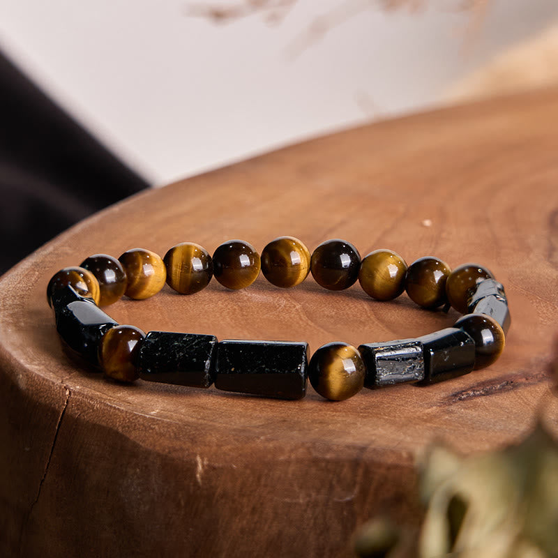 Buddha Stones Natural Black Tourmaline Tiger Eye Positive Bracelet - Black Tourmaline&Tiger Eye - image 0