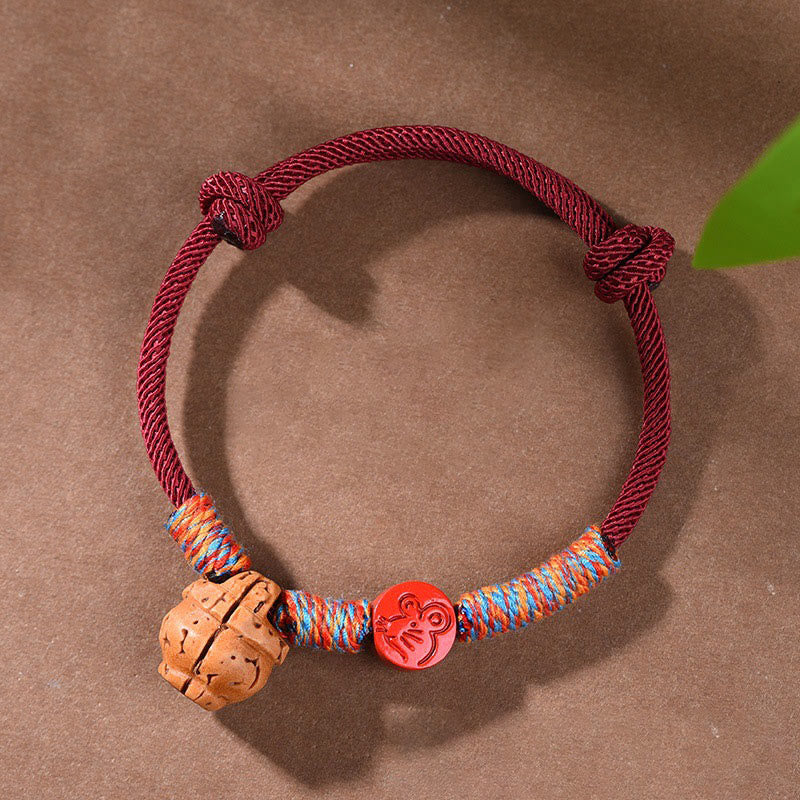 Buddha Stones Handmade Chinese Zodiac Red String Peach Pit Cinnabar Luck Bracelet - Rat - Red Rope(Wrist Circumference: 14-17cm) - image 10