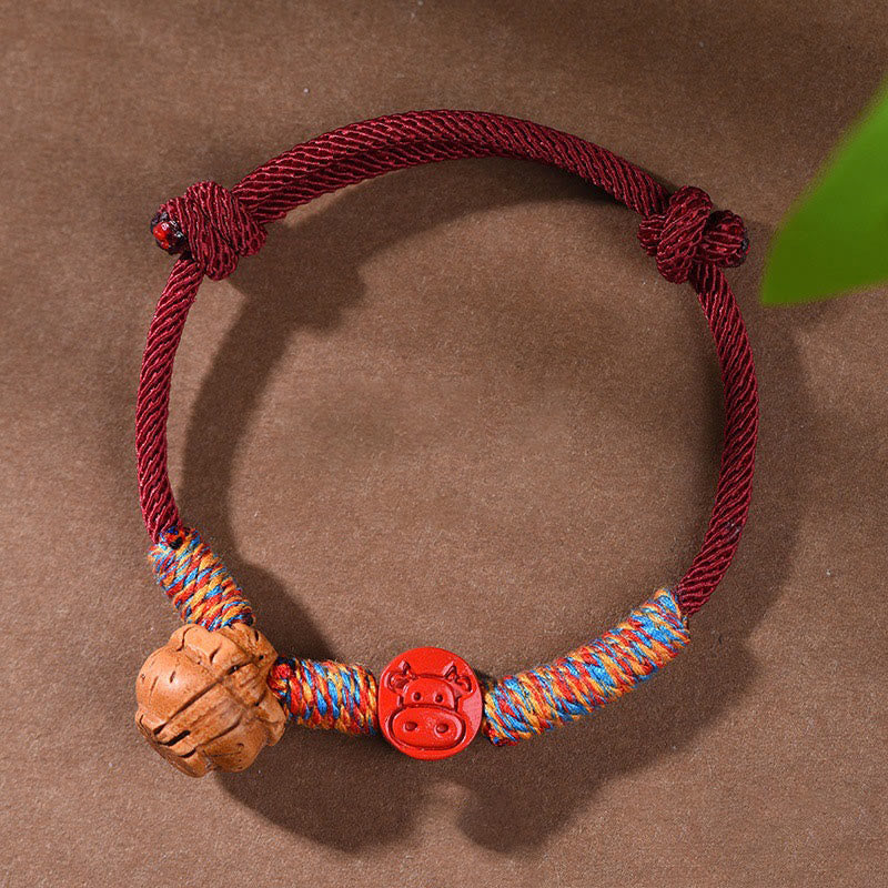 Buddha Stones Handmade Chinese Zodiac Red String Peach Pit Cinnabar Luck Bracelet - Ox - Red Rope(Wrist Circumference: 14-17cm) - image 11
