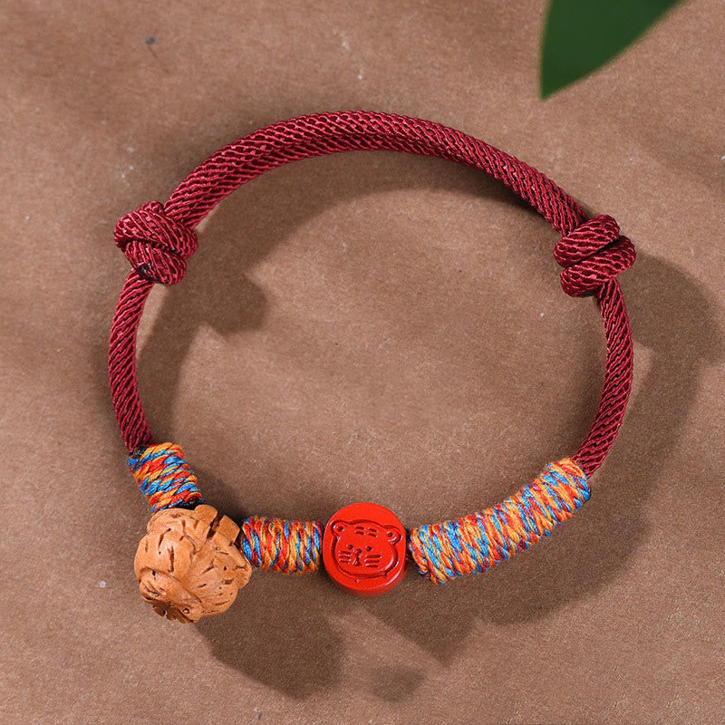 Buddha Stones Handmade Chinese Zodiac Red String Peach Pit Cinnabar Luck Bracelet - Tiger - Red Rope(Wrist Circumference: 14-17cm) - image 19