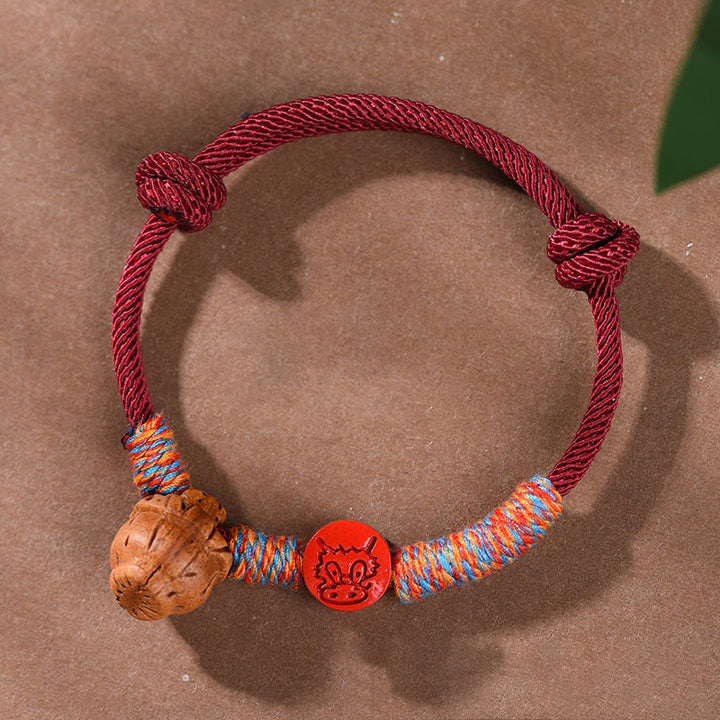 Buddha Stones Handmade Chinese Zodiac Red String Peach Pit Cinnabar Luck Bracelet - Dragon - Red Rope(Wrist Circumference: 14-17cm) - image 21