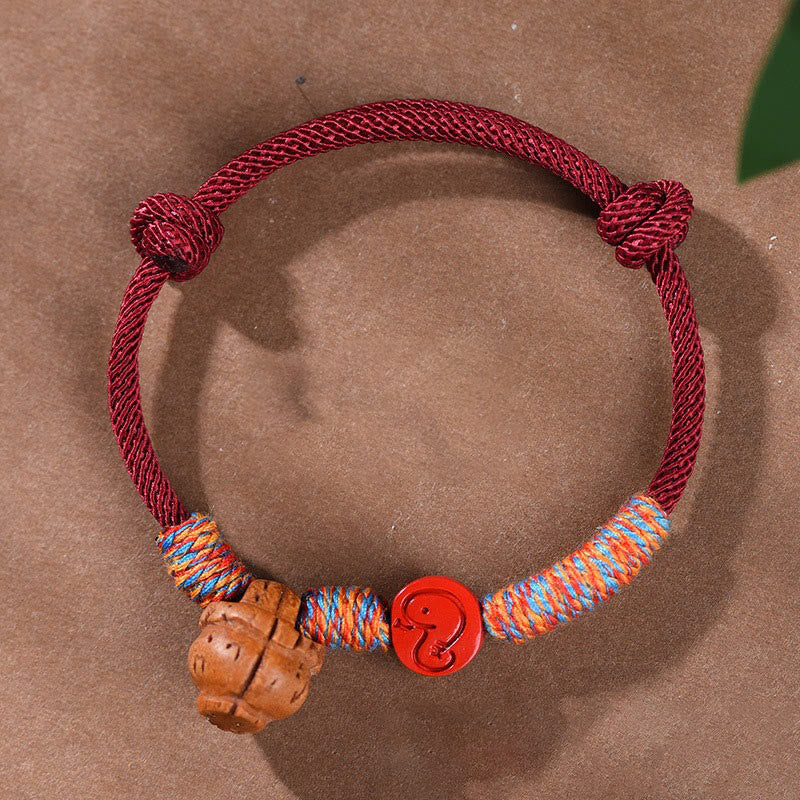 Buddha Stones Handmade Chinese Zodiac Red String Peach Pit Cinnabar Luck Bracelet - image 1