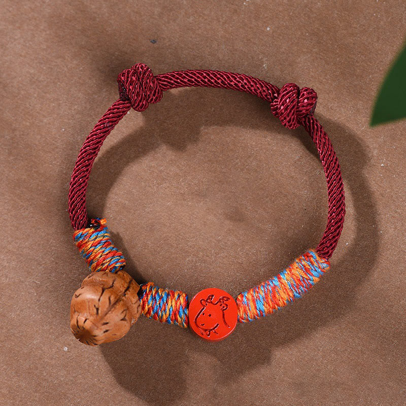 Buddha Stones Handmade Chinese Zodiac Red String Peach Pit Cinnabar Luck Bracelet - Goat - Red Rope(Wrist Circumference: 14-17cm) - image 23