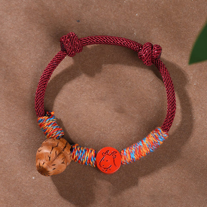 Buddha Stones Handmade Chinese Zodiac Red String Peach Pit Cinnabar Luck Bracelet - Goat - Red Rope(Wrist Circumference: 14-17cm) - image 23