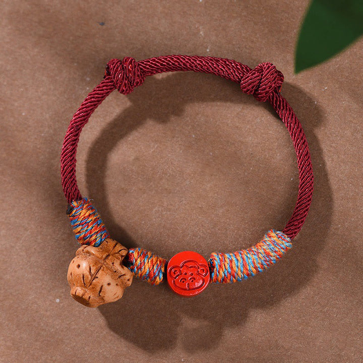 Buddha Stones Handmade Chinese Zodiac Red String Peach Pit Cinnabar Luck Bracelet - Monkey - Red Rope(Wrist Circumference: 14-17cm) - image 24