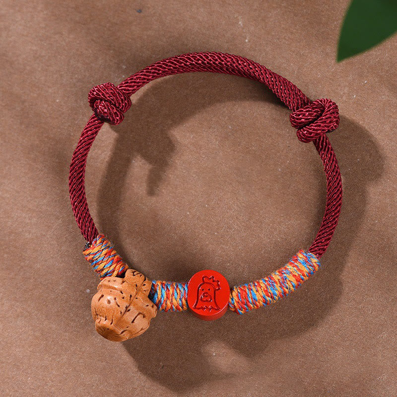 Buddha Stones Handmade Chinese Zodiac Red String Peach Pit Cinnabar Luck Bracelet - Rooster - Red Rope(Wrist Circumference: 14-17cm) - image 25