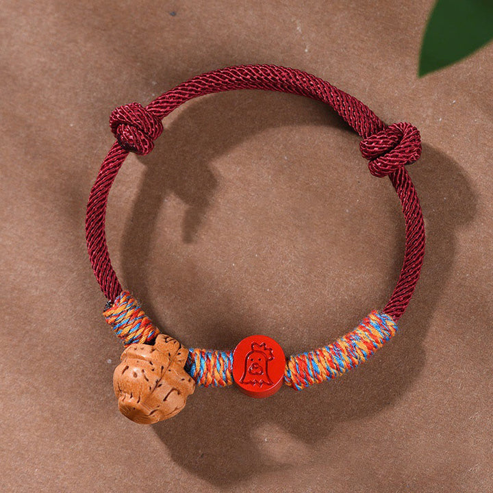 Buddha Stones Handmade Chinese Zodiac Red String Peach Pit Cinnabar Luck Bracelet - Rooster - Red Rope(Wrist Circumference: 14-17cm) - image 25