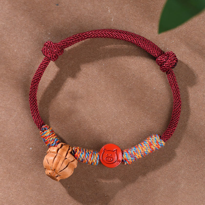Buddha Stones Handmade Chinese Zodiac Red String Peach Pit Cinnabar Luck Bracelet - Pig - Red Rope(Wrist Circumference: 14-17cm) - image 27