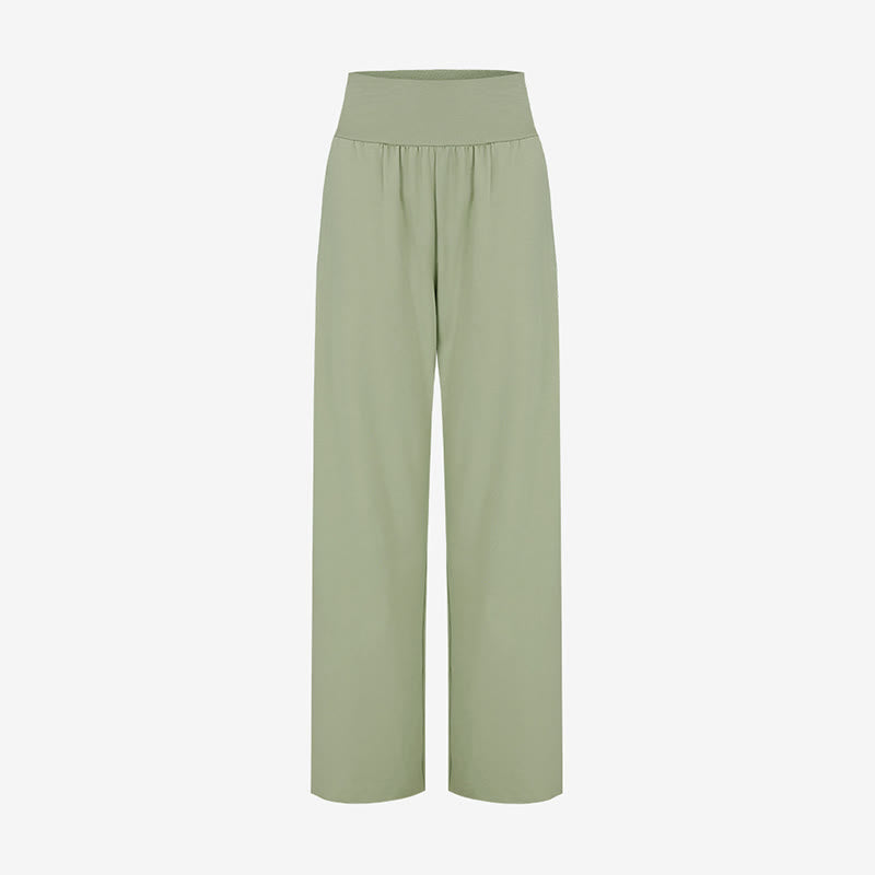Buddha Stones Casual Loose Tie-down Hem Plain High Waist Women's Leica Pants With Pockets - image 6