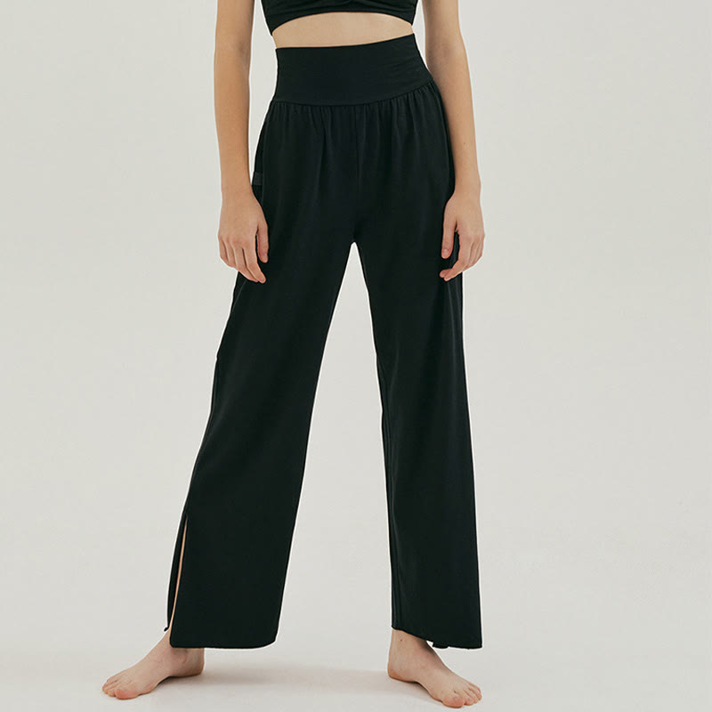 Buddha Stones Casual Loose Tie-down Hem Plain High Waist Women's Leica Pants With Pockets - Black - US4，UK/AU8，EU36 (L) - image 8