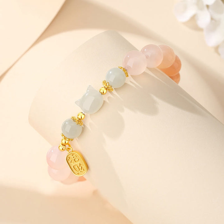 Buddha Stones 925 Sterling Silver Red Agate Hetian Jade Cat Fu Character Confidence Bracelet - image 2