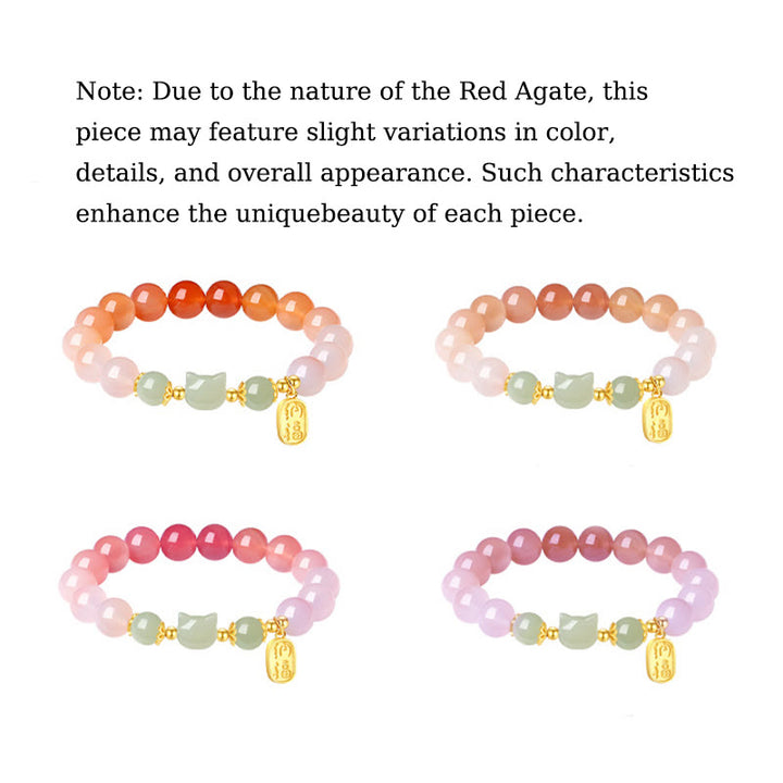 Buddha Stones 925 Sterling Silver Red Agate Hetian Jade Cat Fu Character Confidence Bracelet - image 12