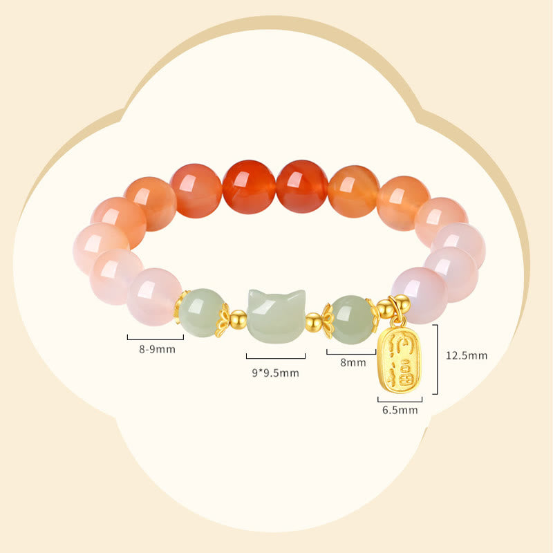 Buddha Stones 925 Sterling Silver Red Agate Hetian Jade Cat Fu Character Confidence Bracelet - image 10