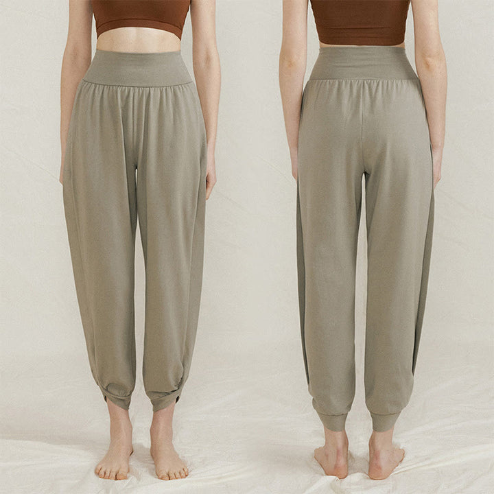 Buddha Stones Casual Plain High Waist Side Fold Quick Drying Women's Cotton Pants With Pockets - image 6