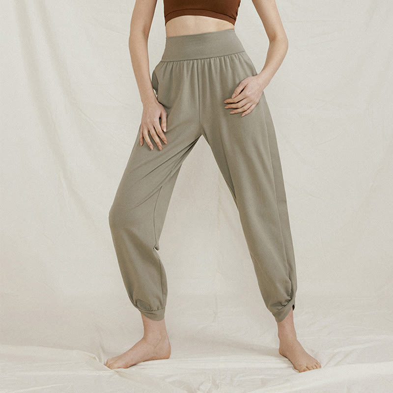 Buddha Stones Casual Plain High Waist Side Fold Quick Drying Women's Cotton Pants With Pockets - DarkSeaGreen - US4，UK/AU8，EU36 (L) - image 5