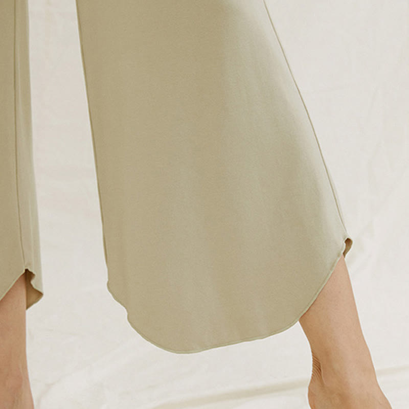 Buddha Stones Casual Plain Loose Irregular Geometric Hem Women's Leica Wide Leg Pants - image 20