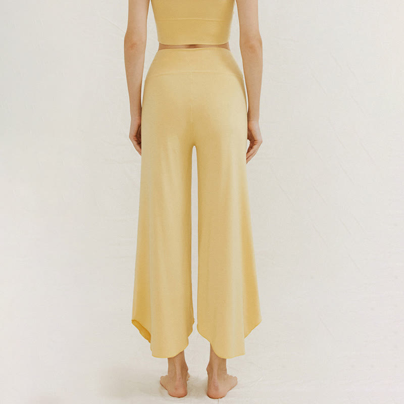 Buddha Stones Casual Plain Loose Irregular Geometric Hem Women's Leica Wide Leg Pants - image 6