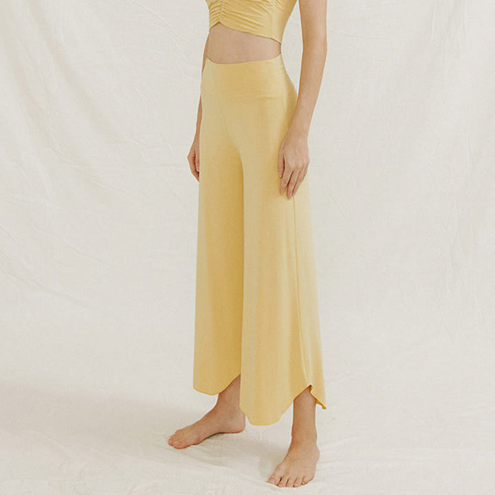 Buddha Stones Casual Plain Loose Irregular Geometric Hem Women's Leica Wide Leg Pants - image 8