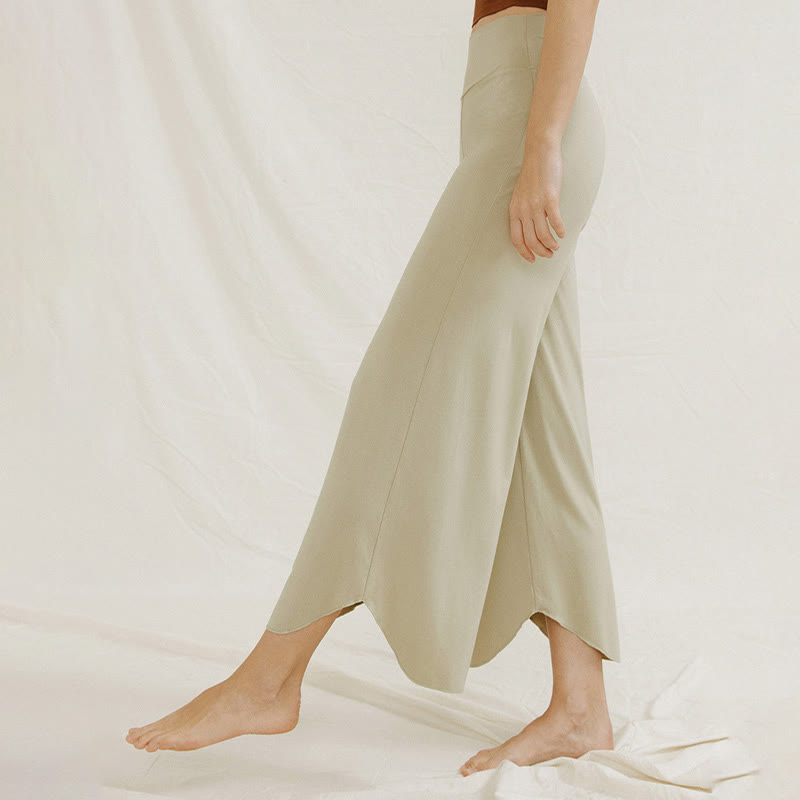 Buddha Stones Casual Plain Loose Irregular Geometric Hem Women's Leica Wide Leg Pants - image 18