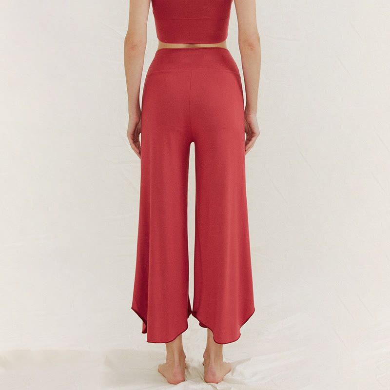 Buddha Stones Casual Plain Loose Irregular Geometric Hem Women's Leica Wide Leg Pants - image 1