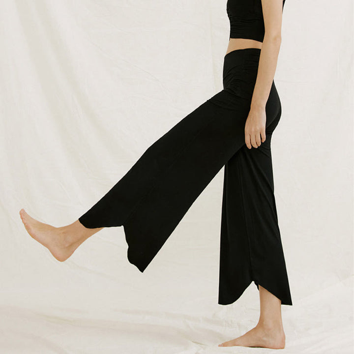 Buddha Stones Casual Plain Loose Irregular Geometric Hem Women's Leica Wide Leg Pants - image 27