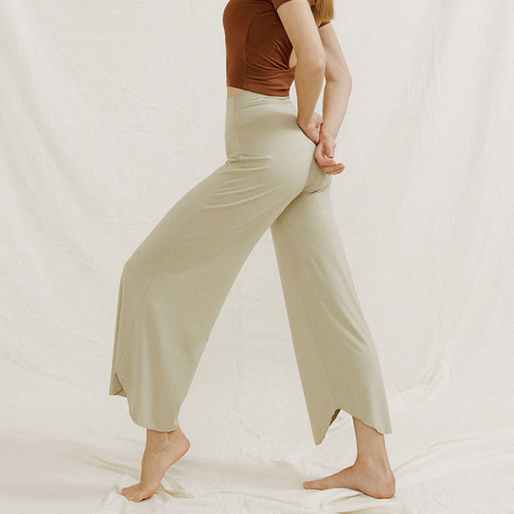 Buddha Stones Casual Plain Loose Irregular Geometric Hem Women's Leica Wide Leg Pants - image 19