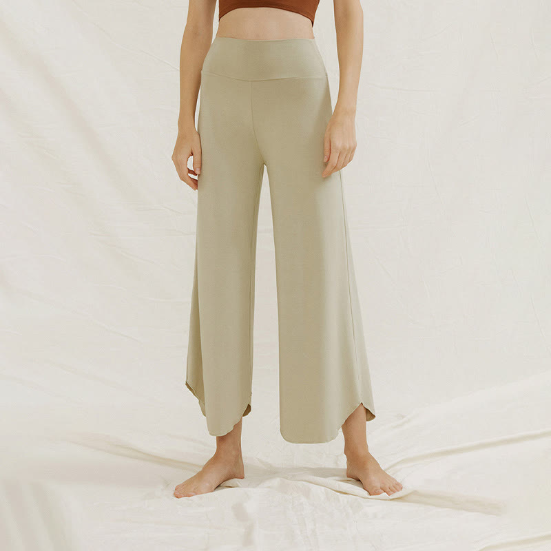Buddha Stones Casual Plain Loose Irregular Geometric Hem Women's Leica Wide Leg Pants - image 12