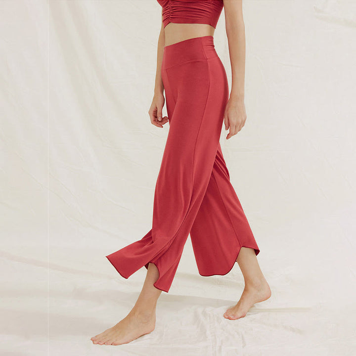 Buddha Stones Casual Plain Loose Irregular Geometric Hem Women's Leica Wide Leg Pants - image 2