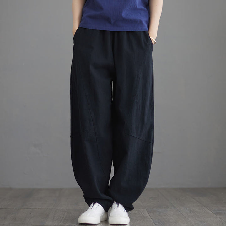 Buddha Stones Casual Plain Loose Women's Cotton Pants With Pockets - Black - US8-10，UK/AU12-14，EU40-42 (XL) - image 6