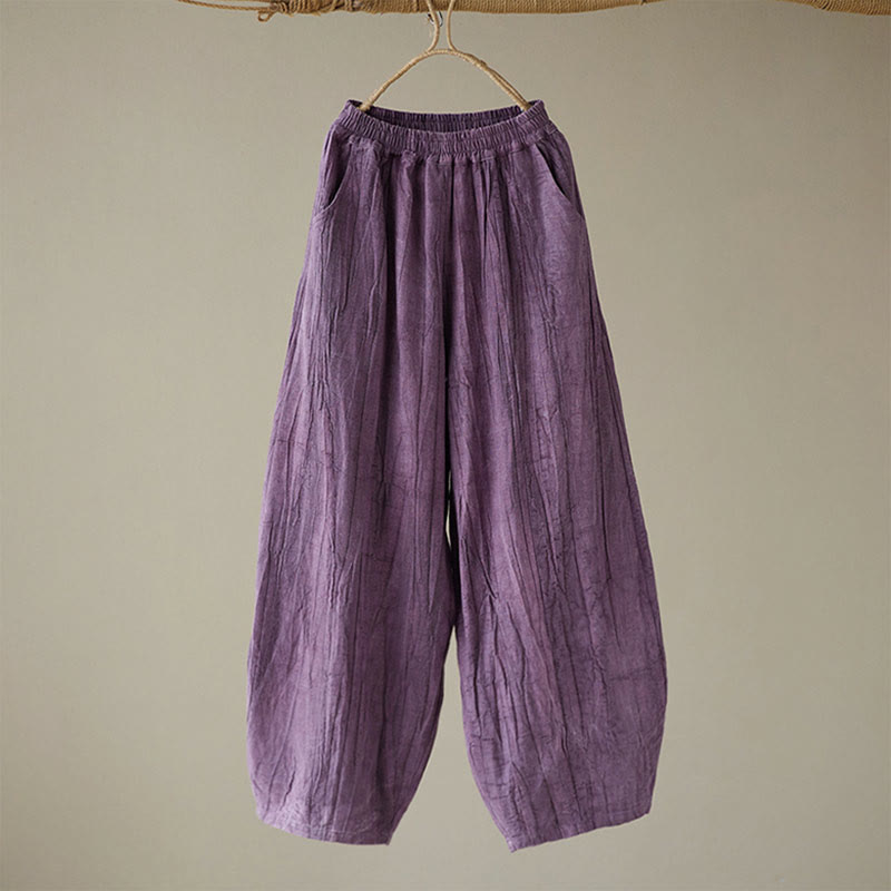 Buddha Stones Casual Plain Loose Tie-Dye Distressed Women's Ramie Pants With Pockets - image 19
