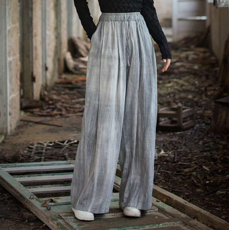 Buddha Stones Casual Plain Loose Handmade Tie-Dye Women's Ramie Cotton Wide Leg Pants With Pockets - image 4