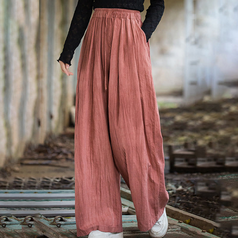 Buddha Stones Casual Plain Loose Handmade Tie-Dye Women's Ramie Cotton Wide Leg Pants With Pockets - image 9
