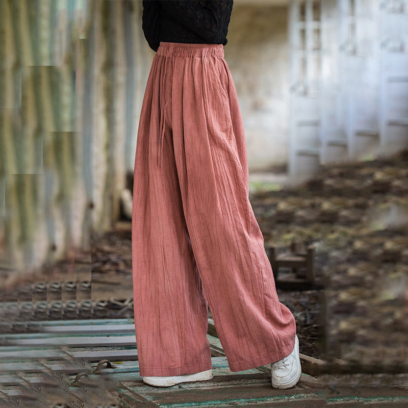 Buddha Stones Casual Plain Loose Handmade Tie-Dye Women's Ramie Cotton Wide Leg Pants With Pockets - image 10